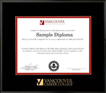 Satin black metal diploma frame with double matting and gold embossed logo